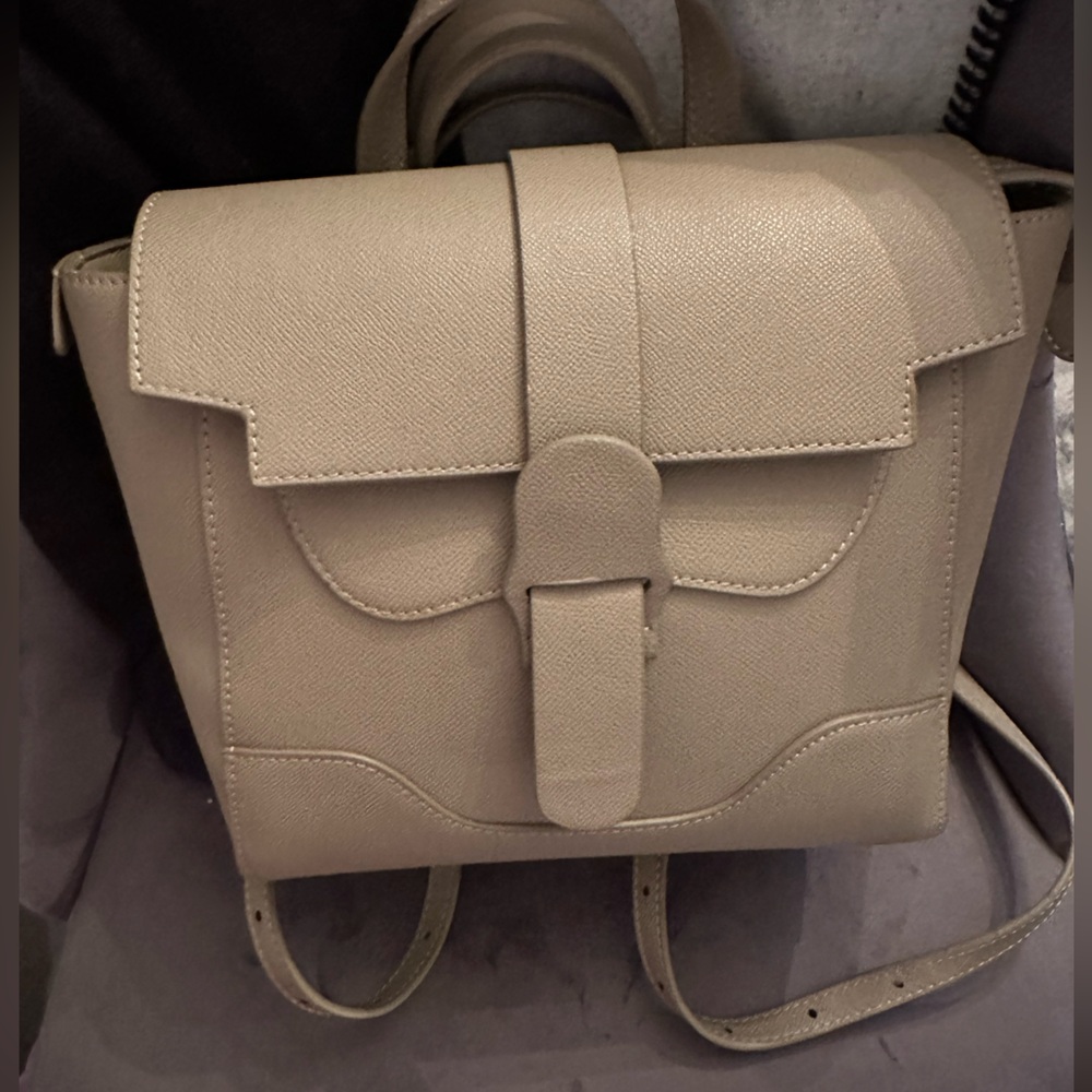 Goodnight Macaroon bag. Top handle, shoulder, crossbody, or backpack. Taupe.